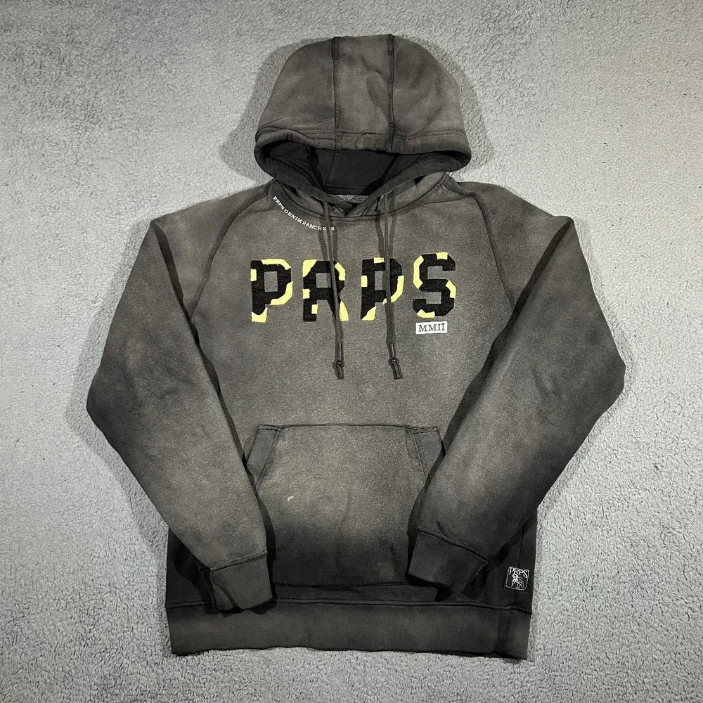 PRPS Hoodie Mens Large Gray Black Pullover Sweatshirt Streetwear #3619